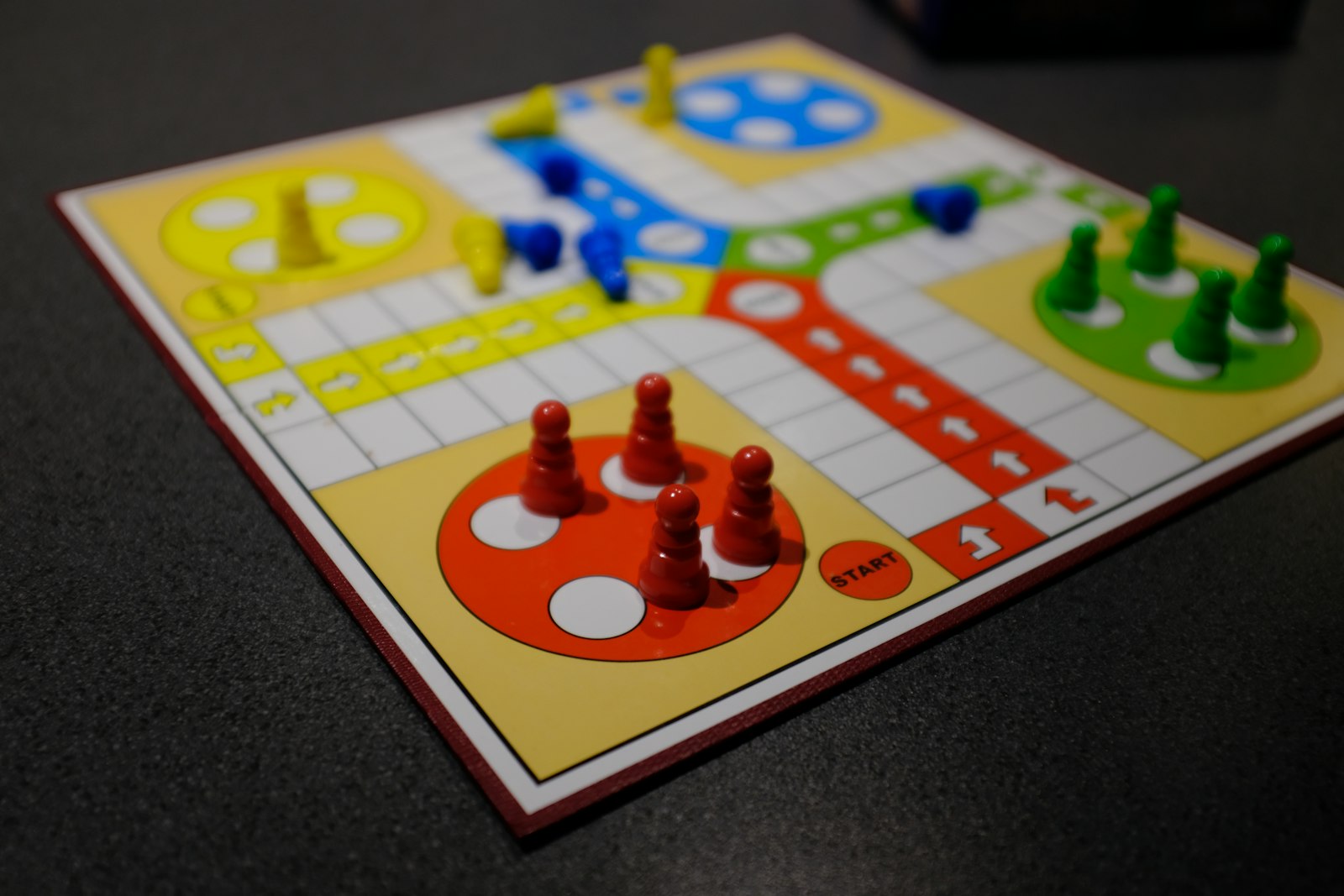 Ludo board with pieces in play